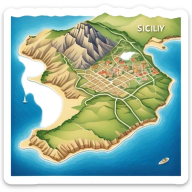 simple paper map of Sicily island, cartographic view, no buildings sticker