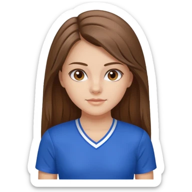 brown hair, hazel eyes, blue athletic cheerleading shirt, strait long hair girl sticker