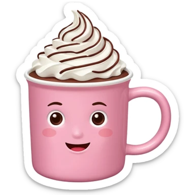 aesthetic hot chocolate with pink mug sticker
