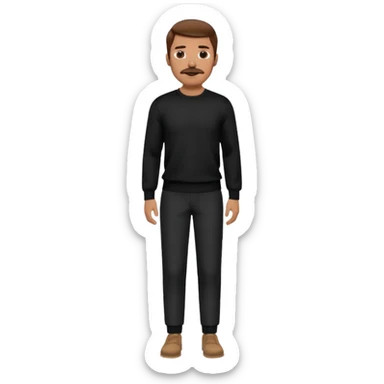 man with mustache, brown hair, 33years old, shirt, high temple Black pullover with a white shirt underneath and black fabric trousers 👕🖤👖 sticker
