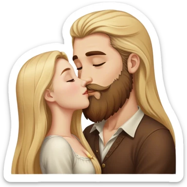 girl with long blonde hair kissing tall man with hair brown long hair and  brown beard sticker