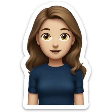 brown haired girl with blue eyes in a navy blue sweater  sticker