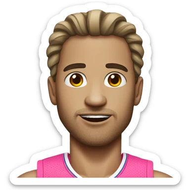 An emoji of an American man with white skin, slightly long hair, wearing a pink basketball outfit sticker