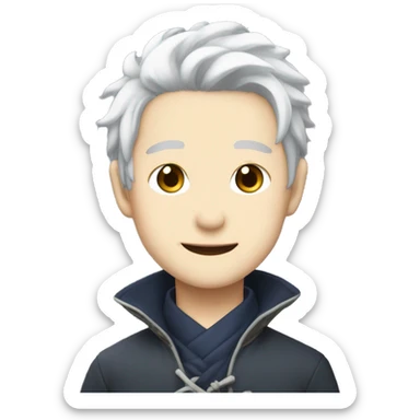 Satoru gojo, hidden eyes, white hairs ,cute smile, blushy cheeks. sticker