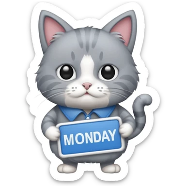 Cat carrying a “Monday blues” sign sticker