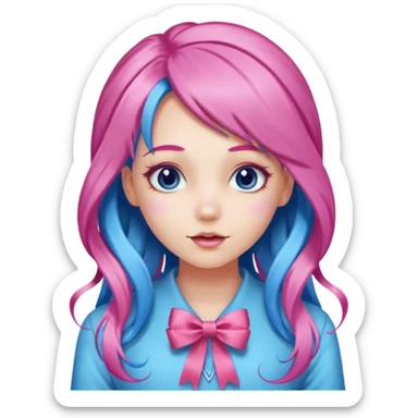 candy girl with very long blue-pink mixed candy hair with ribbon and no tattooes sticker