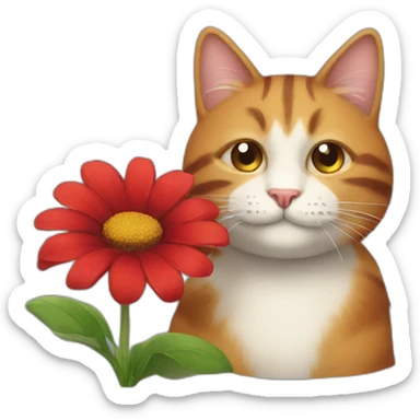 red flower smiling with cat sticker