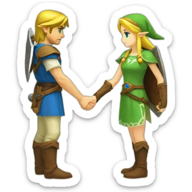 Link and Zelda holding hands (Tears of the Kingdom) sticker