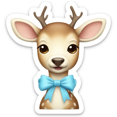 Cute cream and brown Deer with a baby blue bow sticker