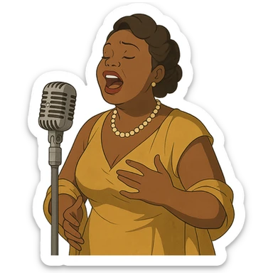 black jazz singer with vintage microphone in a 1940s nightclub sticker