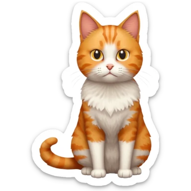 full body white, ginger and tabby cat with skinny head and fat body with an anxious face sticker