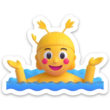 3D smiley emoji, round shape, wearing synchronized swimming headpiece, sporty face, transparent background (synchronized swimming) sticker