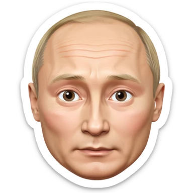 Vladimir Putin, 4K photo-realistic, round face, lifelike skin and features, polished finish, cool expression, clean background sticker