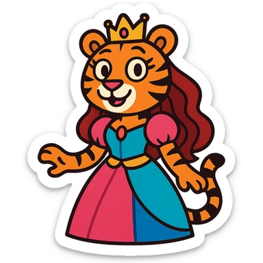 tiger human princess, vibrant toon style sticker