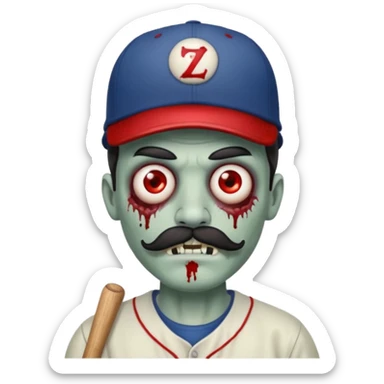 zombie with baseball hat and mustache sticker