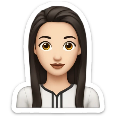 White women with long dark brown hair and long eyelashes dark brown eyes and thick dark brown eyebrows and Black dog with a white stripe on the neck with pointed ears raised up sticker