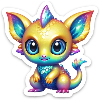 Randomly-colored sparkly exotic chibi Fakémon-creature sticker