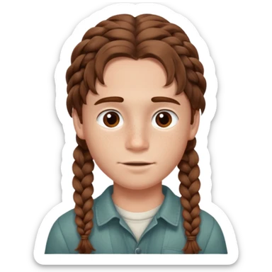Boy with brown wavy hair in braids sticker
