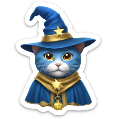 Cat wizard in blue with gold stars sticker