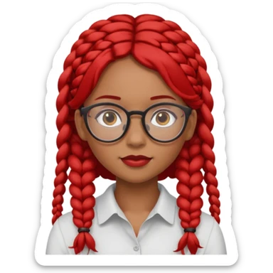 Dark Tan girl with two long red plaits and red rmmed  glasses head neck and shoulder shot only sticker