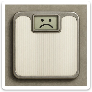 realistic illustration of a weighing scale with a sad face symbol on the display sticker