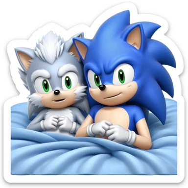 Sonic and Silver hedgehog characters relaxing on a bed sticker