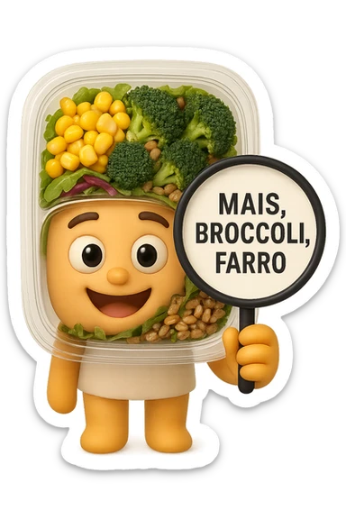 SU QUESTO STILE FAI UN EMOJI STILE IPHONE 3D DI UN INSALATA PRECONFEZIONATA DA SUPERMERCATO CON FOCUS SU ETICHETTA NUTRIZIONALE CON GLI INGREDIENTI IN ITALIANO TIPO: MAIS, BROCCOLI, FARRO, ACCANTO ALL'INSALATA CHE HA IN MANO C'è UN FOCUS SULL'ETICHETTA CON GLI INGREDIENTI SCRITTI, FALLO MOLTO REALISTICO IN 3D sticker