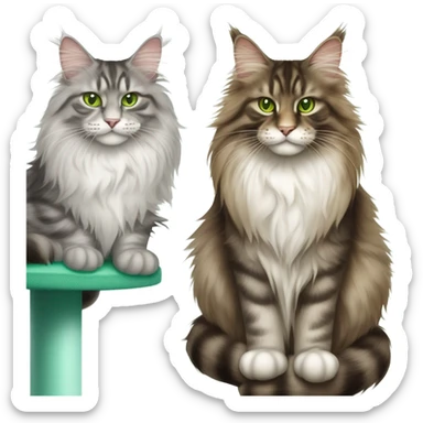 Two Maine coon cats sitting in cat tree sticker