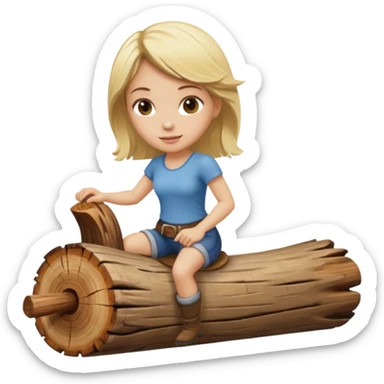 Naked blonde riding on a wood log sticker