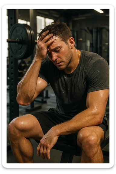 uomo in overreaching in palestra per il troppo volume di allenamento sticker