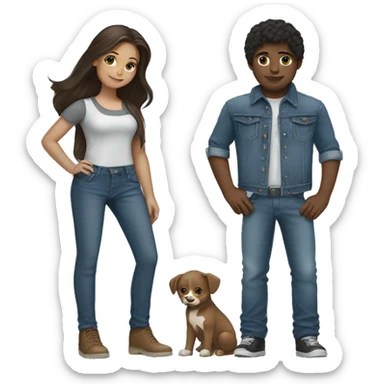 brunette Girl and boy in denim sticker