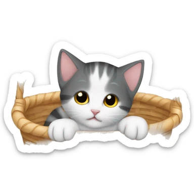 Kitten curled up in a basket sticker