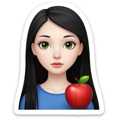 девушка с очень бледной кожей, темными длинными прямыми волосами без челки и черными макияжем глаз в стиле Apple avatar  sticker