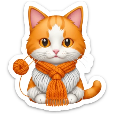Cat knitting a tiny scarf sticker