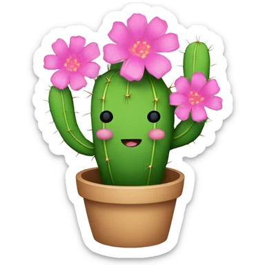 Cactus with pink flowers in a pot sticker