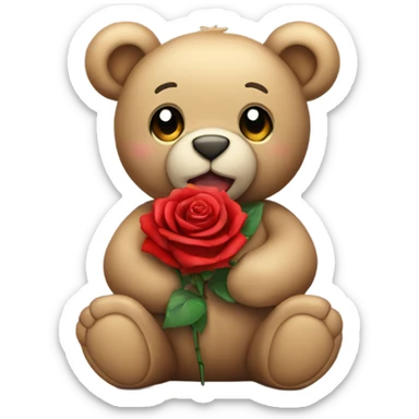 Hapy Teddy bear holding a red rose sticker