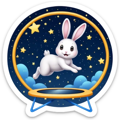 rabbit jumping on trampoline with starry sky and mirror sticker