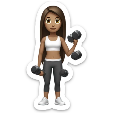 dark chestnut brown hair light medium skin black eyes girl straight hair holding dumbells sticker
