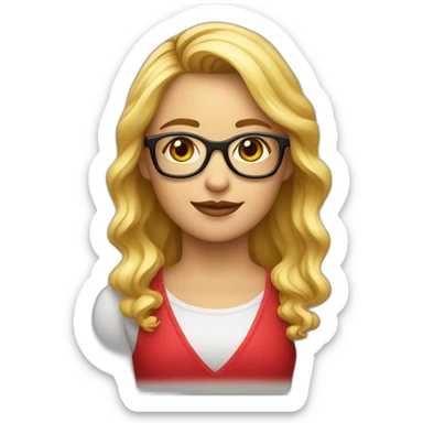 chica rubia con gafas rojas pelo ondulado y raya en el medio sticker