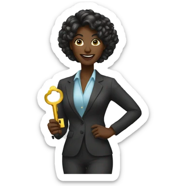 female dark skin realtor holding a big key sticker