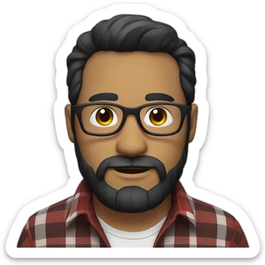 white man with beard, glasses, black hair and red plaid shirt sticker