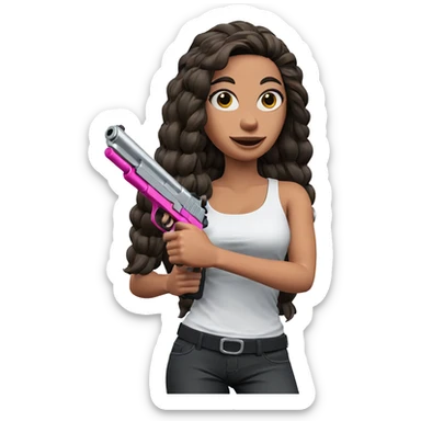 smiling girl with gun sticker