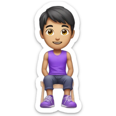 asian boy glowing purple while sited with legs crosed sticker
