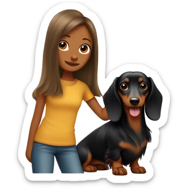 Long-haired dachshund with girl sticker
