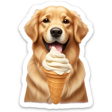 golden retriever with ice cream cone  sticker