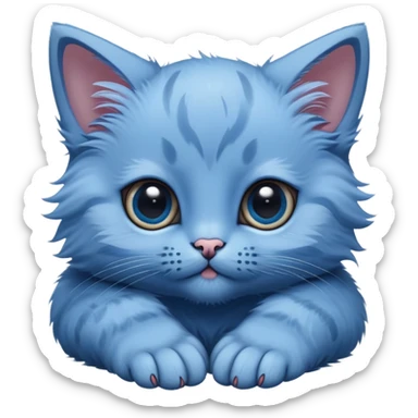 The head of a blue kitten with large eyes, resting on its paws. sticker