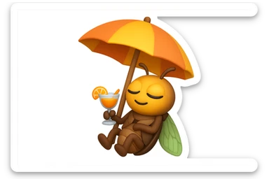 EMOJI STILE IPHONE 3D DI UNA CICALA CHE STA RILASSATA SEDUTA SOTTO L'OMBRELLONE CON UN COCKTAIL IN MANO sticker