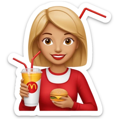 a woman holding fastfood drink sticker