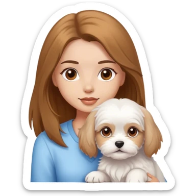 Maltese puppy with light skin girl owner long hair brown eyes  sticker