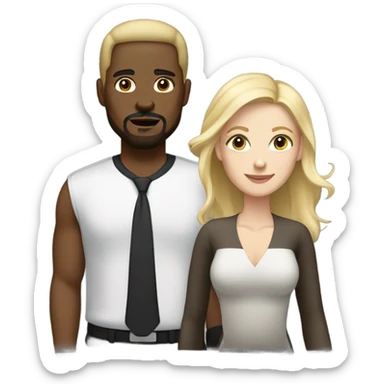 black man with goatee and white woman blonde shoulder length hair with brown eyes sticker